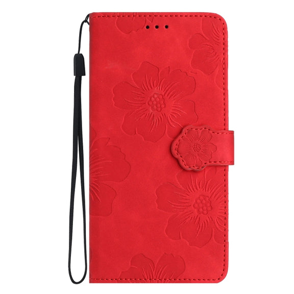 For Samsung Galaxy A02s / F02s 164 Flower Embossing Pattern Leather Phone Case(Red)