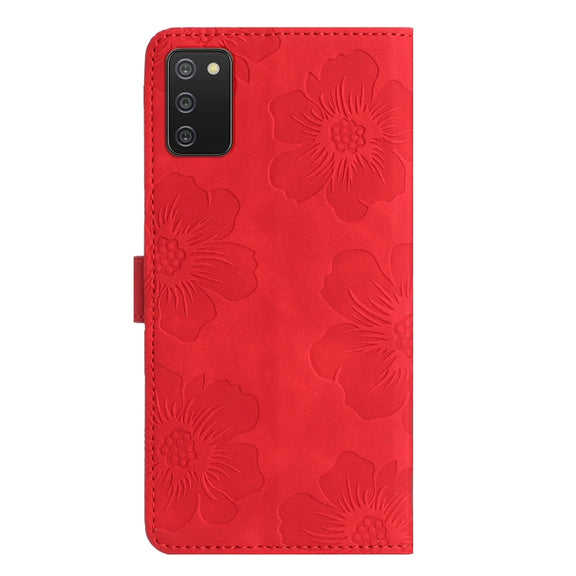 For Samsung Galaxy A02s / F02s 164 Flower Embossing Pattern Leather Phone Case(Red)