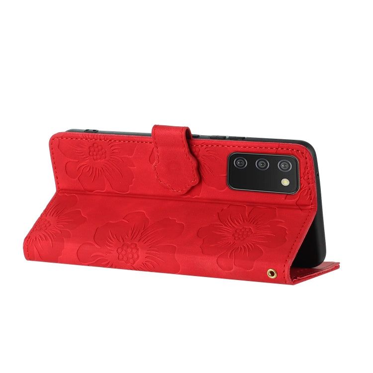 For Samsung Galaxy A02s / F02s 164 Flower Embossing Pattern Leather Phone Case(Red)