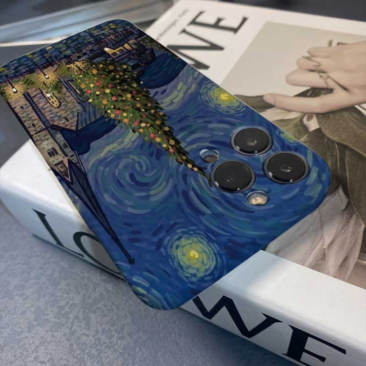 For iPhone 14 Plus Precise Hole Oil Painting Pattern PC Phone Case(Boating)