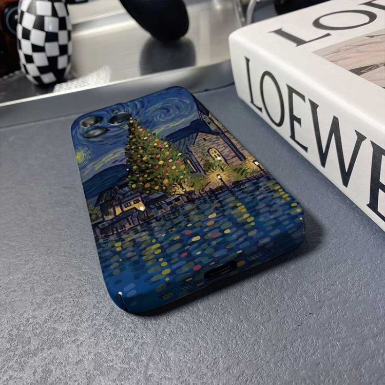 For iPhone 14 Plus Precise Hole Oil Painting Pattern PC Phone Case(Boating)