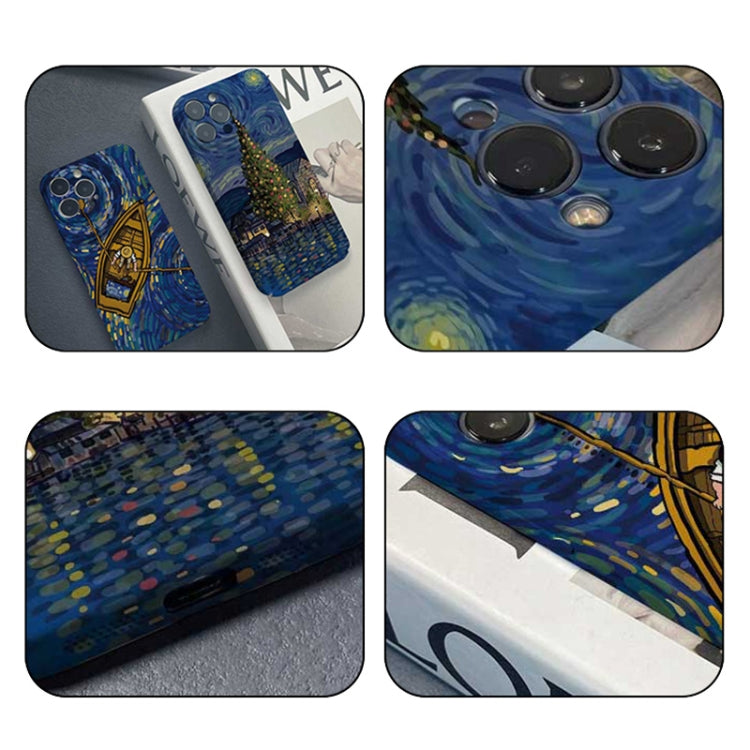 For iPhone 14 Plus Precise Hole Oil Painting Pattern PC Phone Case(Boating)