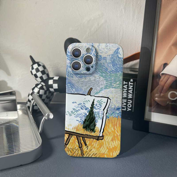 For iPhone 14 Plus Precise Hole Oil Painting Pattern PC Phone Case(Landscape Painting)