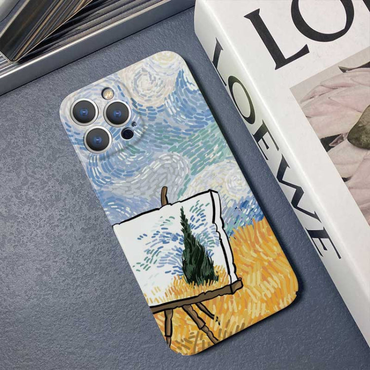 For iPhone 14 Plus Precise Hole Oil Painting Pattern PC Phone Case(Landscape Painting)