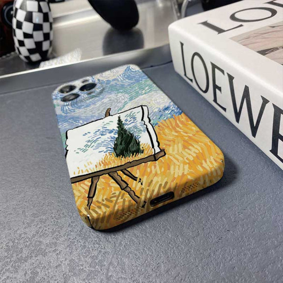 For iPhone 14 Plus Precise Hole Oil Painting Pattern PC Phone Case(Landscape Painting)