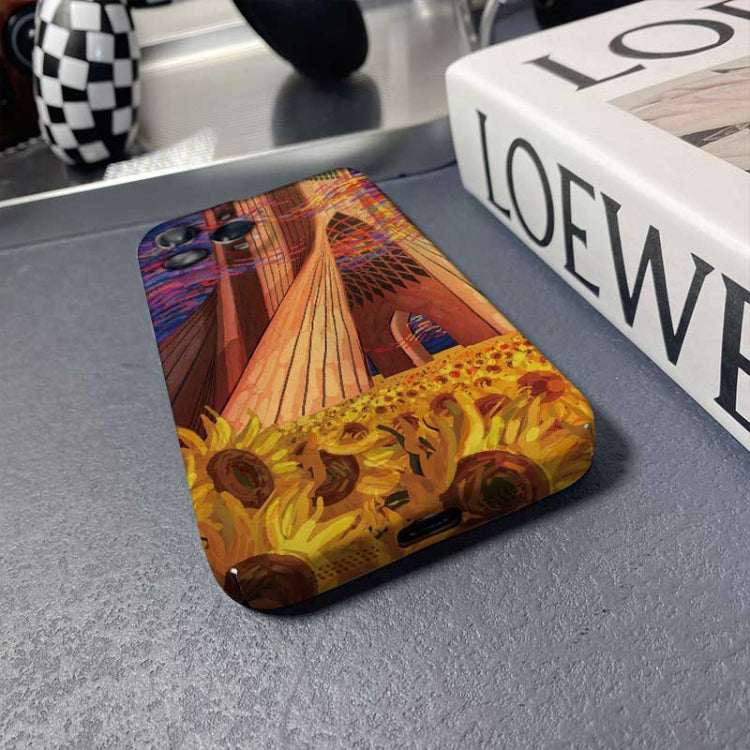 For iPhone 14 Plus Precise Hole Oil Painting Pattern PC Phone Case(Architectural Painting)