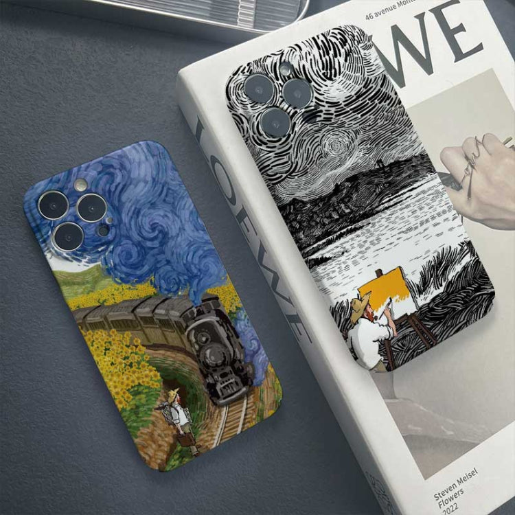 For iPhone 12 mini Precise Hole Oil Painting Pattern PC Phone Case(Train)