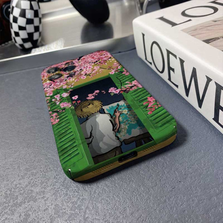 For iPhone 12 Pro Precise Hole Oil Painting Pattern PC Phone Case(Peach Blossom)