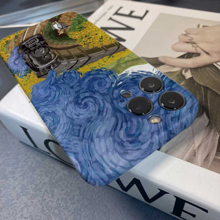 For iPhone 12 Pro Max Precise Hole Oil Painting Pattern PC Phone Case(Train)