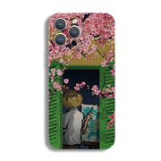 For iPhone 8 Plus / 7 Plus Precise Hole Oil Painting Pattern PC Phone Case(Peach Blossom)