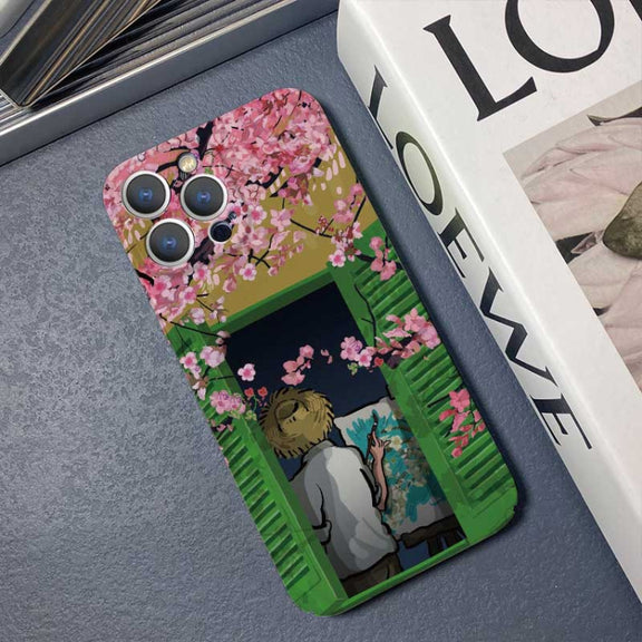 For iPhone 8 Plus / 7 Plus Precise Hole Oil Painting Pattern PC Phone Case(Peach Blossom)