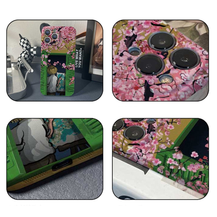 For iPhone 8 Plus / 7 Plus Precise Hole Oil Painting Pattern PC Phone Case(Peach Blossom)