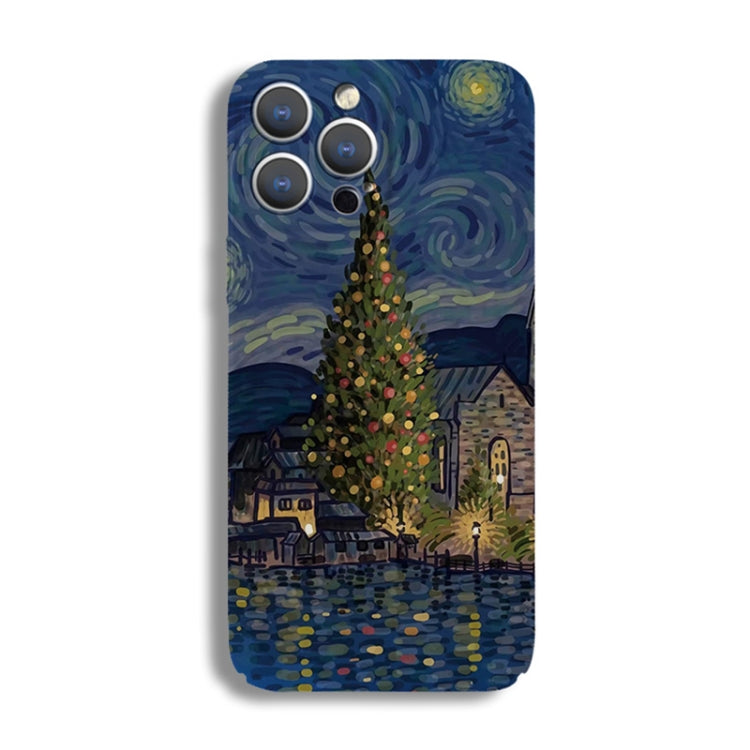 For iPhone X / XS Precise Hole Oil Painting Pattern PC Phone Case(Castle)
