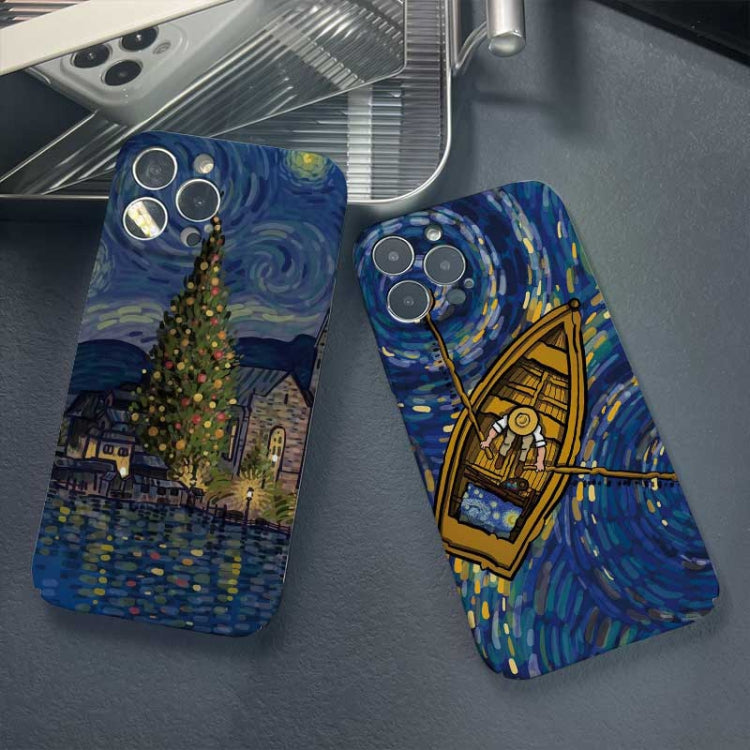 For iPhone X / XS Precise Hole Oil Painting Pattern PC Phone Case(Castle)
