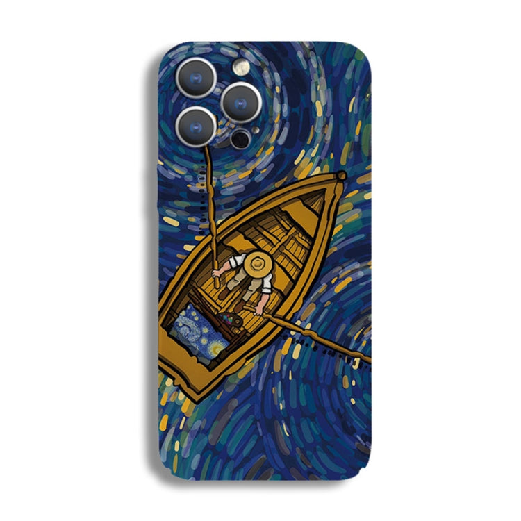For iPhone X / XS Precise Hole Oil Painting Pattern PC Phone Case(Boating)