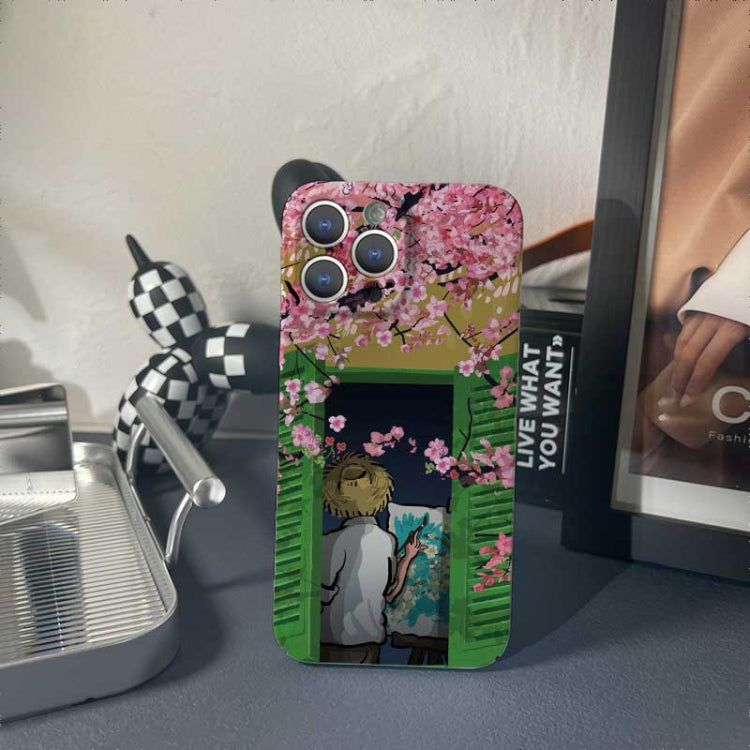 For iPhone X / XS Precise Hole Oil Painting Pattern PC Phone Case(Peach Blossom)