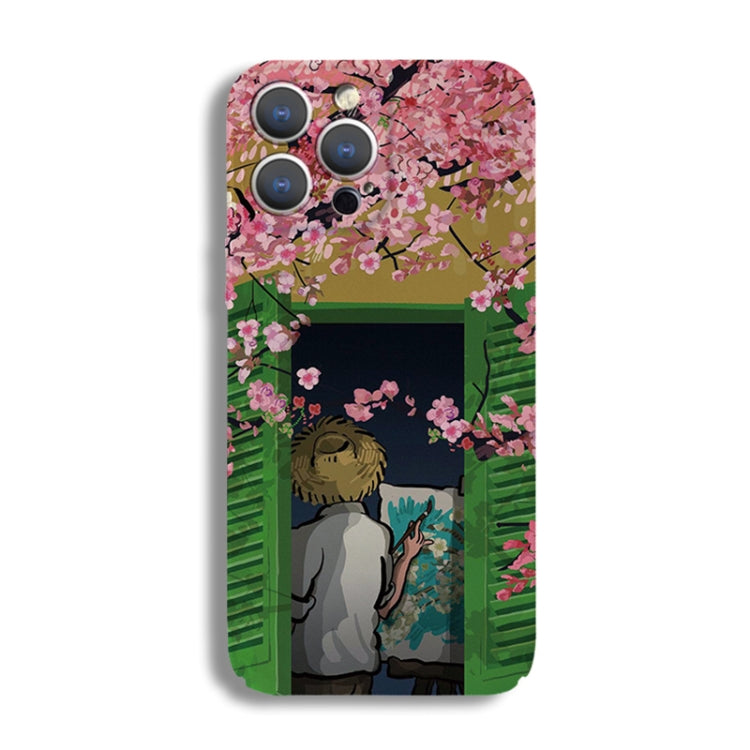 For iPhone XR Precise Hole Oil Painting Pattern PC Phone Case(Peach Blossom)