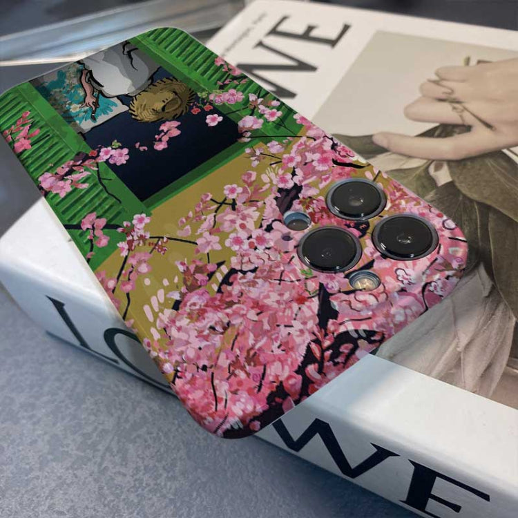 For iPhone XR Precise Hole Oil Painting Pattern PC Phone Case(Peach Blossom)
