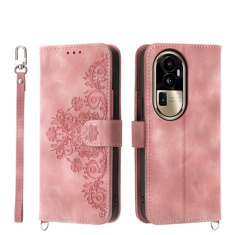 For OPPO Reno10 Pro+ 5G Skin Feel Flowers Embossed Wallet Leather Phone Case(Pink)