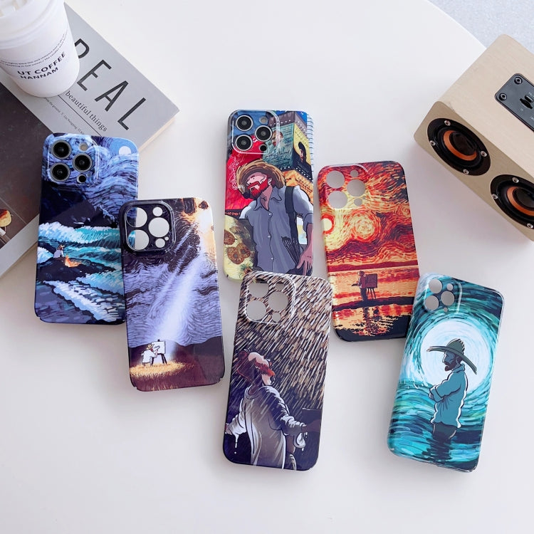 For iPhone X / XS Precise Hole Oil Painting Pattern PC Phone Case(Sunset)