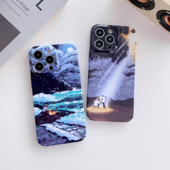 For iPhone 8 Plus / 7 Plus Precise Hole Oil Painting Pattern PC Phone Case(Rain)