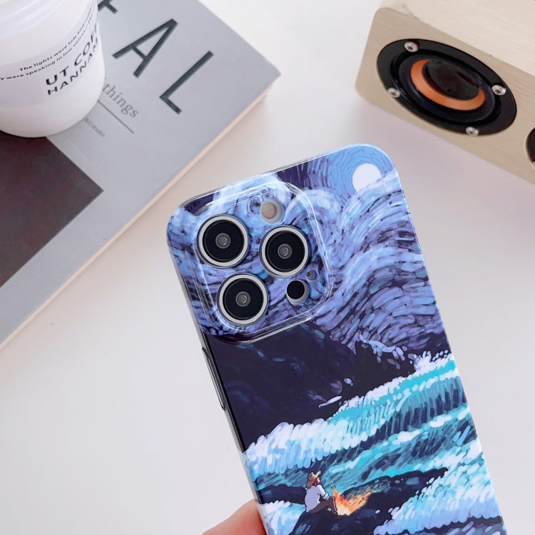 For iPhone 13 mini Precise Hole Oil Painting Pattern PC Phone Case(Sea Wave)