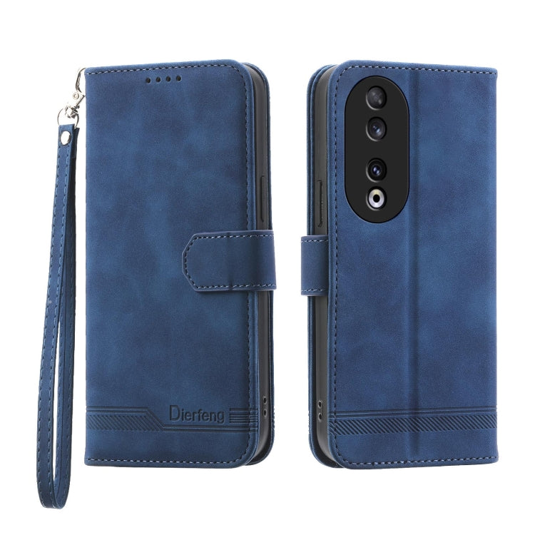 For Honor 90 5G Dierfeng Dream Line TPU Hybrid PU Leather Phone Case(Blue)