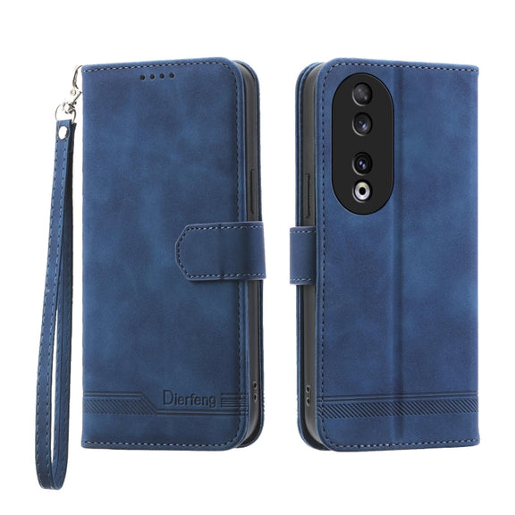 For Honor 90 5G Dierfeng Dream Line TPU Hybrid PU Leather Phone Case(Blue)