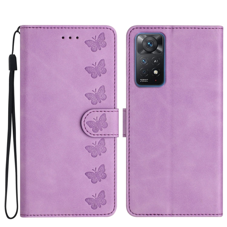 For Xiaomi Redmi Note 11 Pro 5G Global Seven Butterflies Embossed Leather Phone Case(Purple)