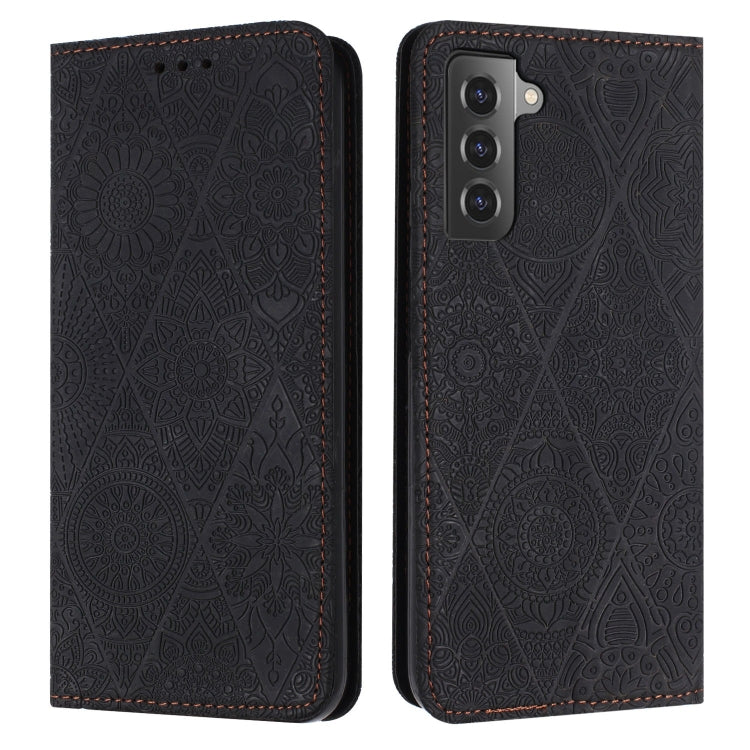 For Samsung Galaxy S21 5G Ethnic Embossed Adsorption Leather Phone Case(Black)