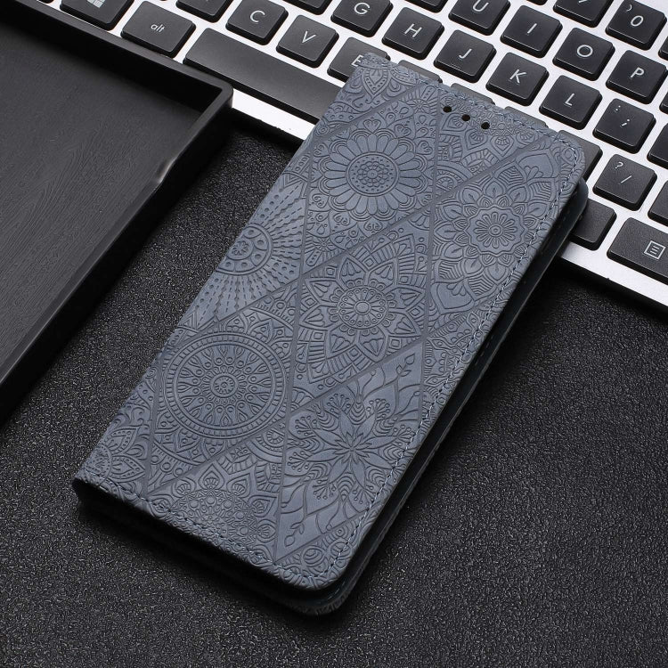 For Samsung Galaxy A02s 166mm Ethnic Embossed Adsorption Leather Phone Case(Grey)