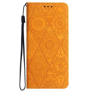 For Samsung Galaxy A42 5G Ethnic Embossed Adsorption Leather Phone Case(Yellow)