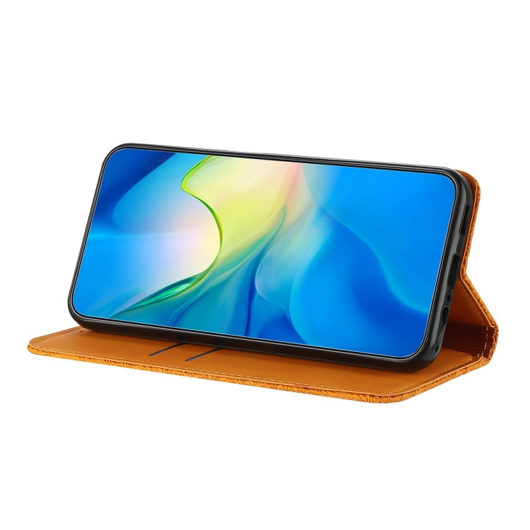 For Samsung Galaxy A42 5G Ethnic Embossed Adsorption Leather Phone Case(Yellow)