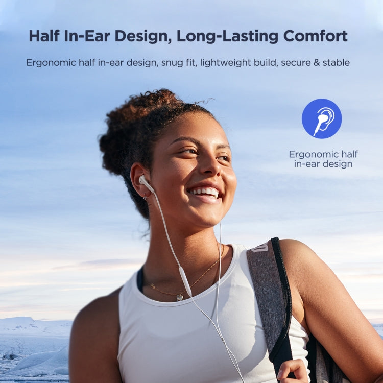 JOYRO0M JR-EC05 Type-C Half In-Ear Wired Earphone, Length: 1.2m(White)