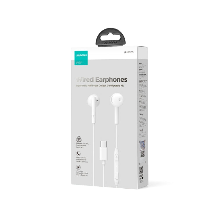 JOYRO0M JR-EC05 Type-C Half In-Ear Wired Earphone, Length: 1.2m(White)