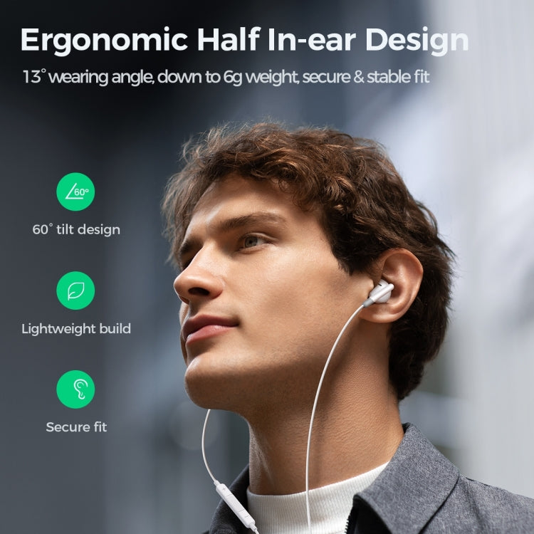 JOYROOM JR-EW01 3.5mm Half In-Ear Wired Earphone, Length: 1.2m(White)