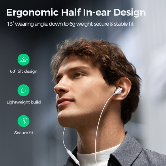 JOYROOM JR-EW01 3.5mm Half In-Ear Wired Earphone, Length: 1.2m(White)