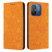 For Xiaomi Redmi 12C Ethnic Embossed Adsorption Leather Phone Case(Yellow)