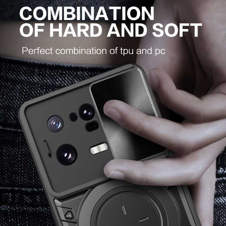 For Xiaomi 13 Pro CD Texture Sliding Camshield Magnetic Holder Phone Case(Purple)