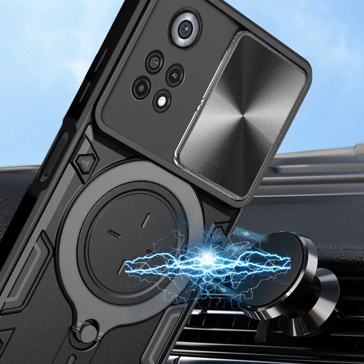 For Xiaomi Poco X4 Pro 5G CD Texture Sliding Camshield Magnetic Holder Phone Case(Black)