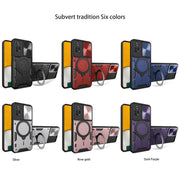 For Xiaomi Poco X4 Pro 5G CD Texture Sliding Camshield Magnetic Holder Phone Case(Purple)