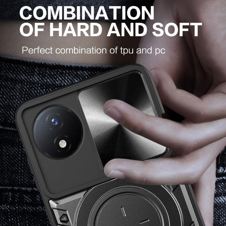 For Xiaomi Poco X4 Pro 5G CD Texture Sliding Camshield Magnetic Holder Phone Case(Purple)