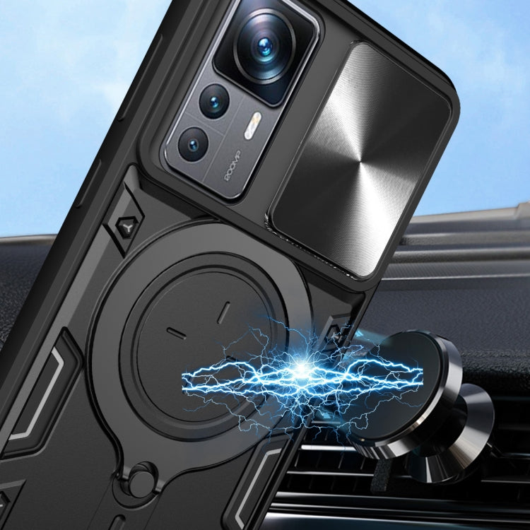 For Xiaomi 12T / 12T Pro CD Texture Sliding Camshield Magnetic Holder Phone Case(Black)