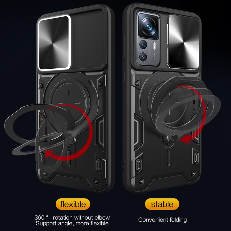 For Xiaomi 12T / 12T Pro CD Texture Sliding Camshield Magnetic Holder Phone Case(Black)