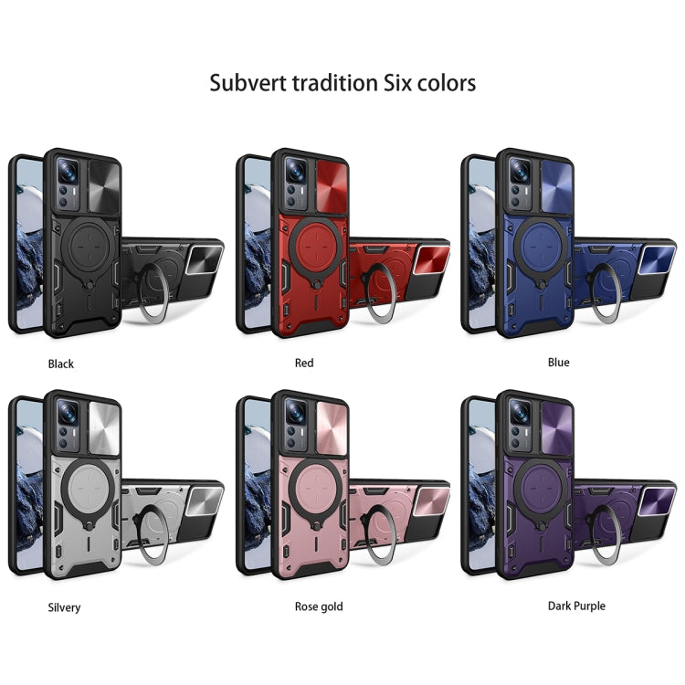 For Xiaomi 12T / 12T Pro CD Texture Sliding Camshield Magnetic Holder Phone Case(Red)