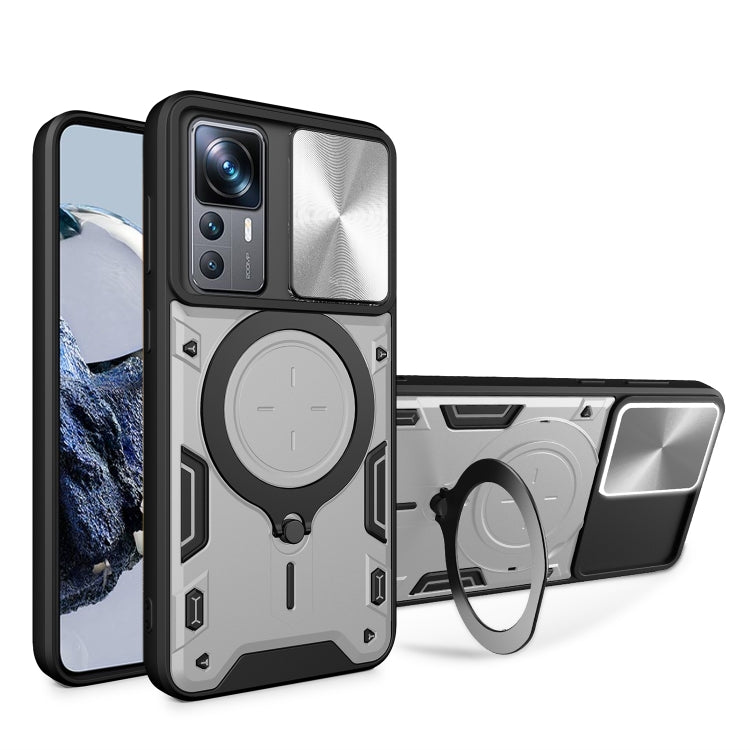 For Xiaomi 12T / 12T Pro CD Texture Sliding Camshield Magnetic Holder Phone Case(Silver)
