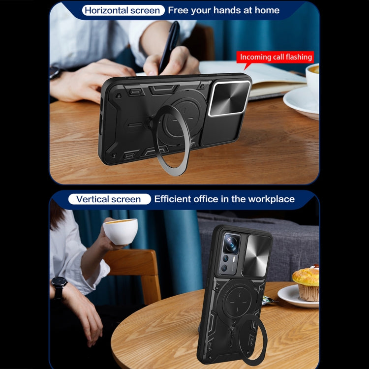 For Xiaomi 12T / 12T Pro CD Texture Sliding Camshield Magnetic Holder Phone Case(Purple)