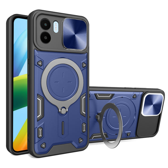 For Xiaomi Redmi A1 4G CD Texture Sliding Camshield Magnetic Holder Phone Case(Blue)