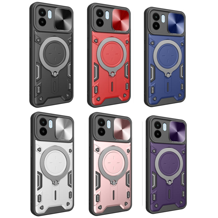 For Xiaomi Redmi A1 4G CD Texture Sliding Camshield Magnetic Holder Phone Case(Purple)