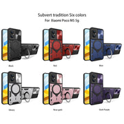 For Xiaomi Poco M5 5G CD Texture Sliding Camshield Magnetic Holder Phone Case(Purple)